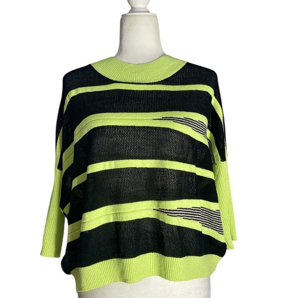 Kerisma Knit Top Black and Neon Green Striped Sweater Bold - Picture 1 of 8